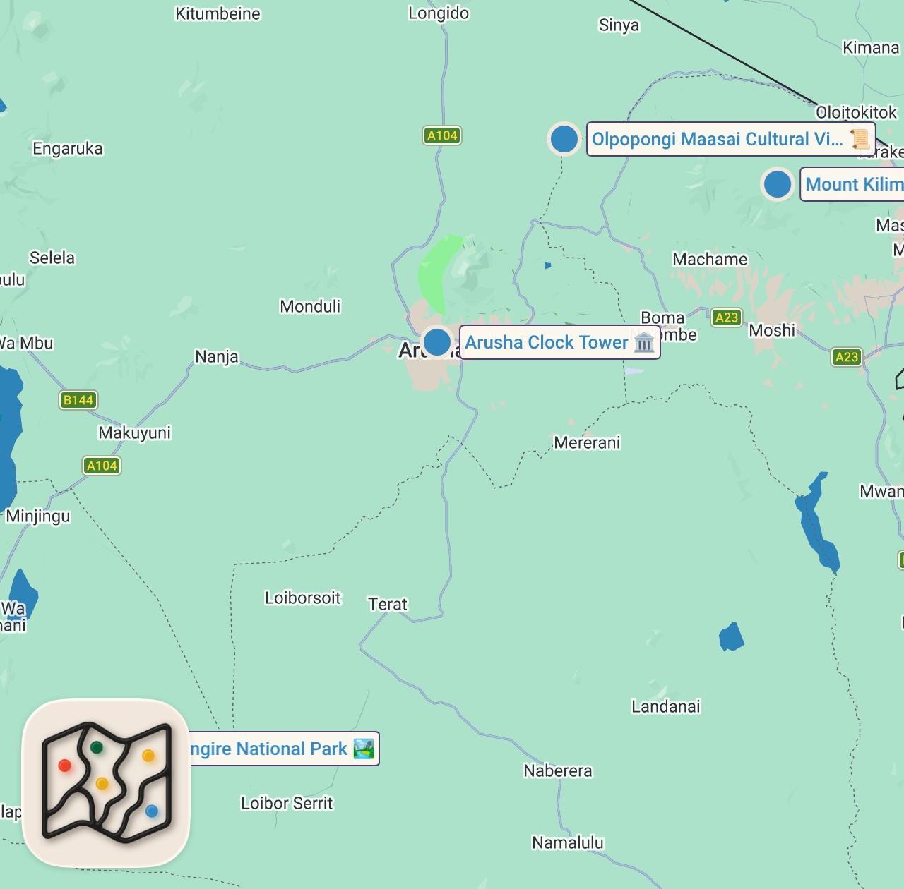 Map of 4 spots from Great Africa Safari in Tanzania | Tarangire National Park