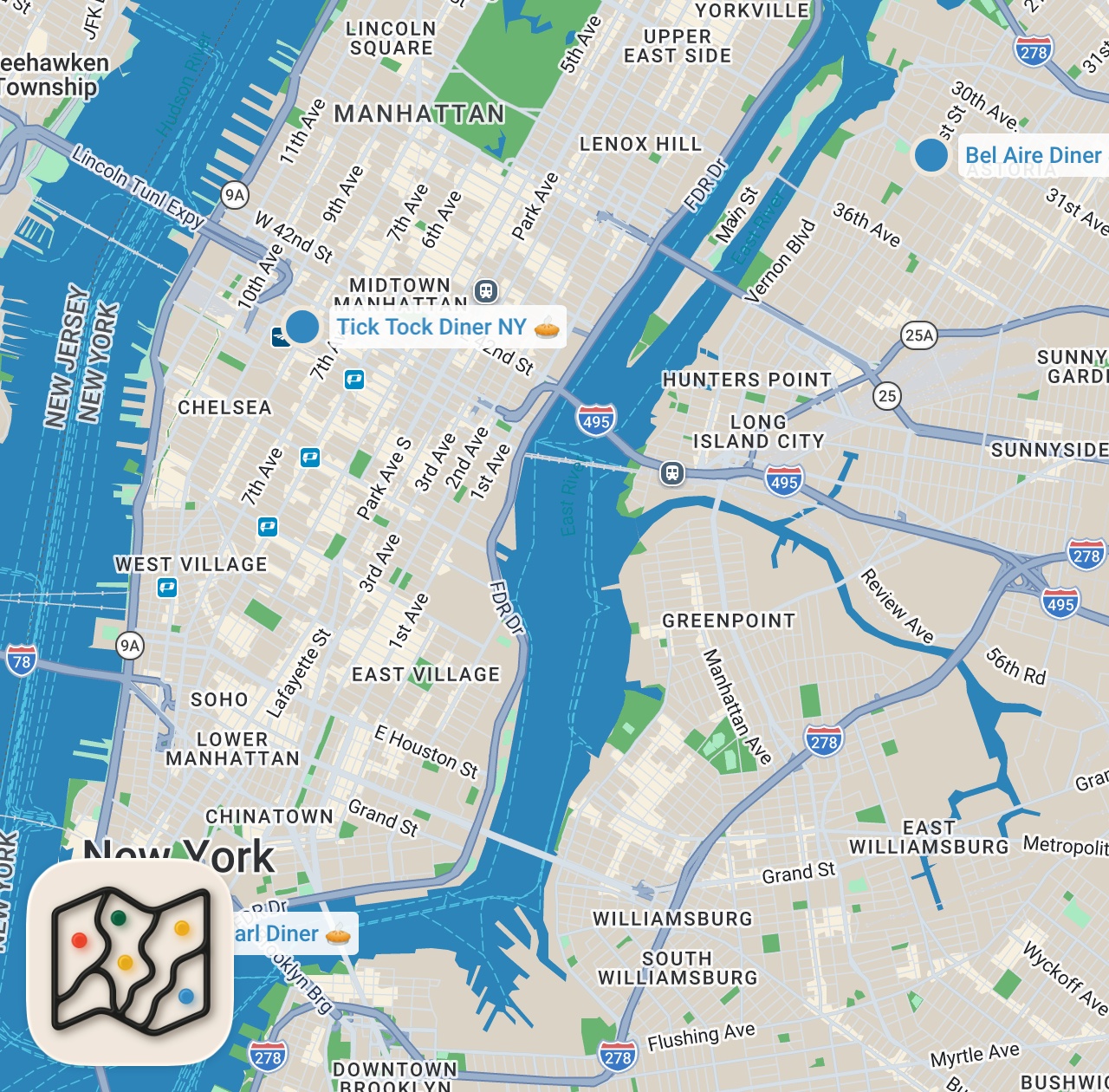 Map preview for The 3 BEST CLASSIC NYC Diners You Must Visit (Before They're Gone...)