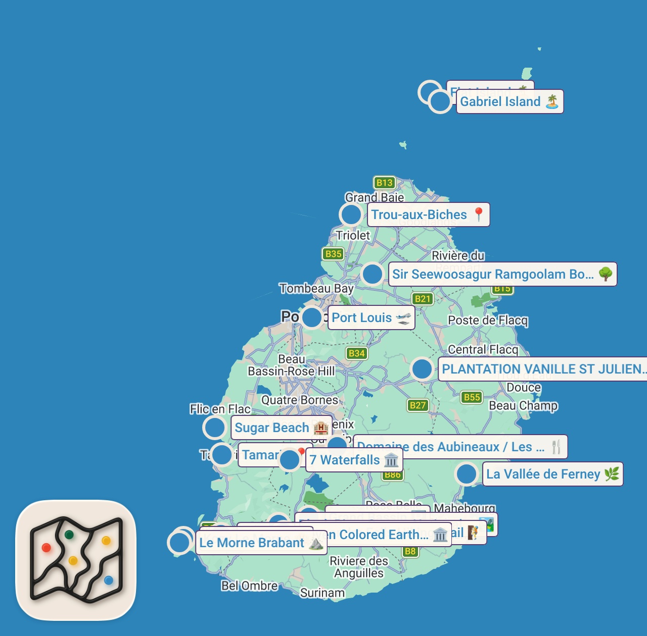 Map of 17 spots from MAURITIUS TRAVEL (2026) | Top Places & Best Things To Do In Mauritius