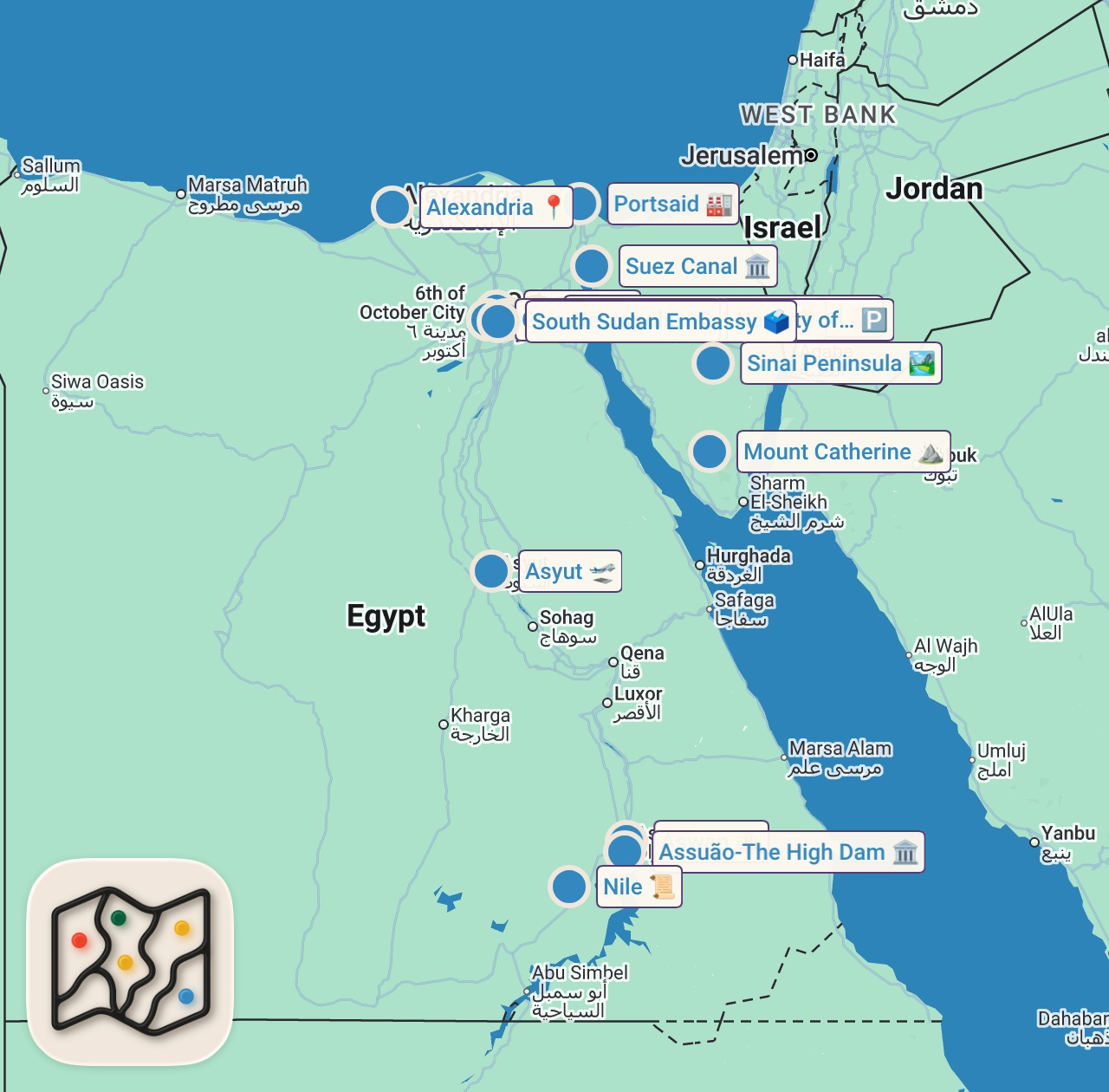 Map of 17 spots from The Hidden Face of Egypt