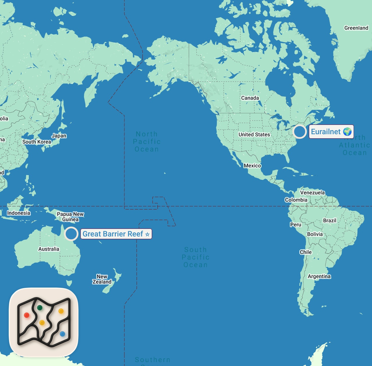 Map of 2 spots from How Much Does it Really Cost to Travel the World? | Budget RTW Trip Guide