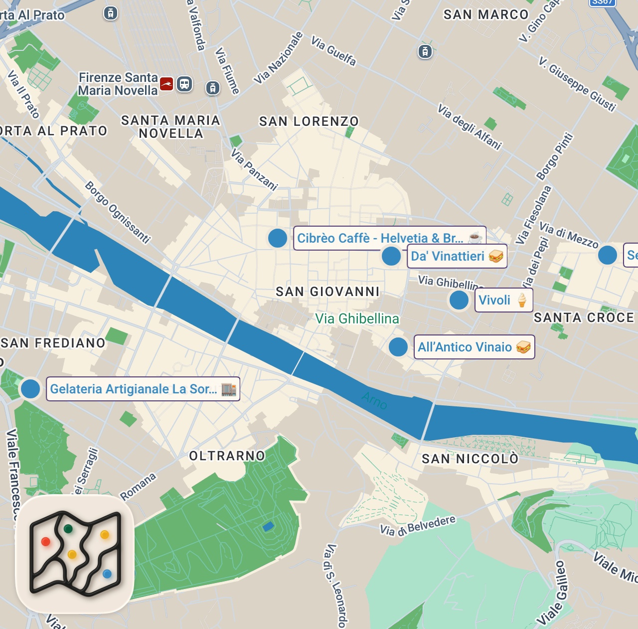 Map of 6 spots from Italian Street Food!! 🥪 🇮🇹 World’s Most Famous Sandwich - Florence, Italy!!