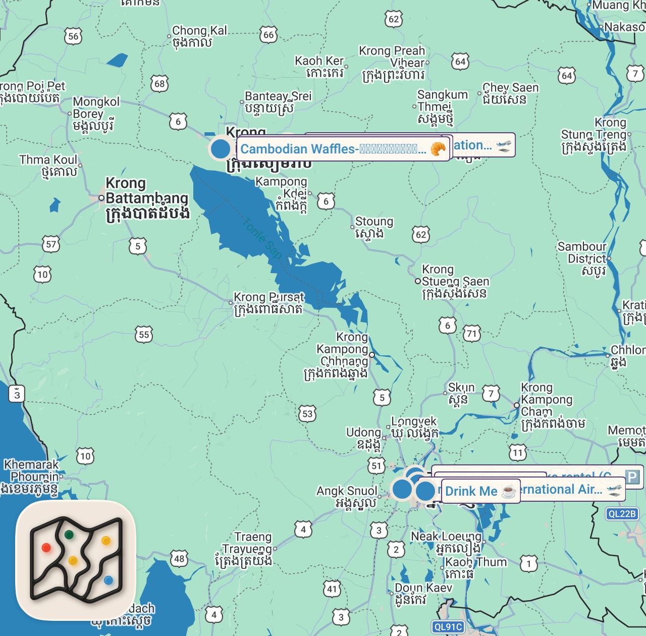 Map of 9 spots from Are People Honest In Cambodia? I Paid 400x More For This 🇰🇭