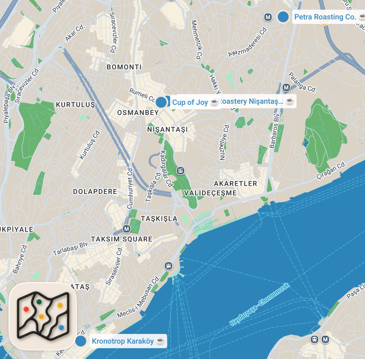 Map preview for 5 Outstanding Cafés in ISTANBUL – You Have to Visit These Hidden Gems