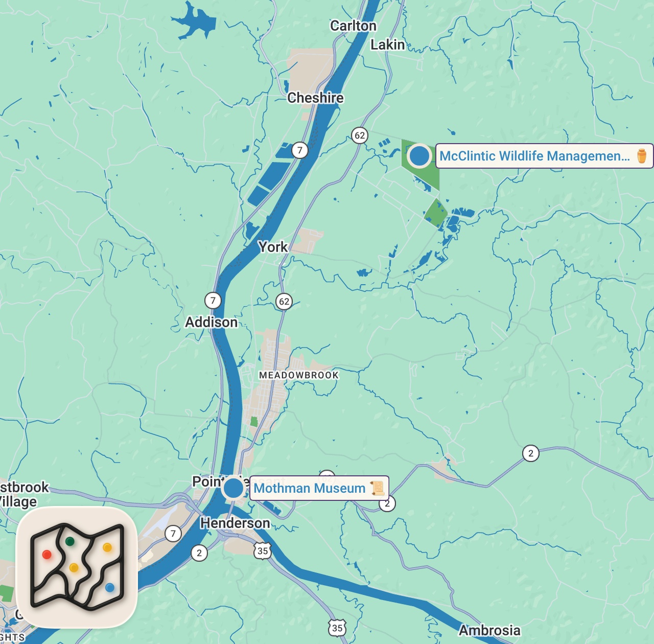 Map preview for The Winged Terror of Point Pleasant | In Search Of Monsters | Travel Channel