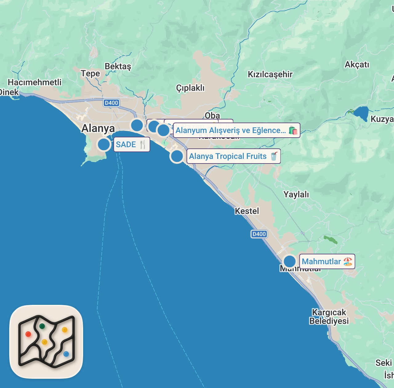 Map preview for ALANYA’DA 1 GÜNDE TÜM TROPİKAL MEYVELERİ YEDİM!!!