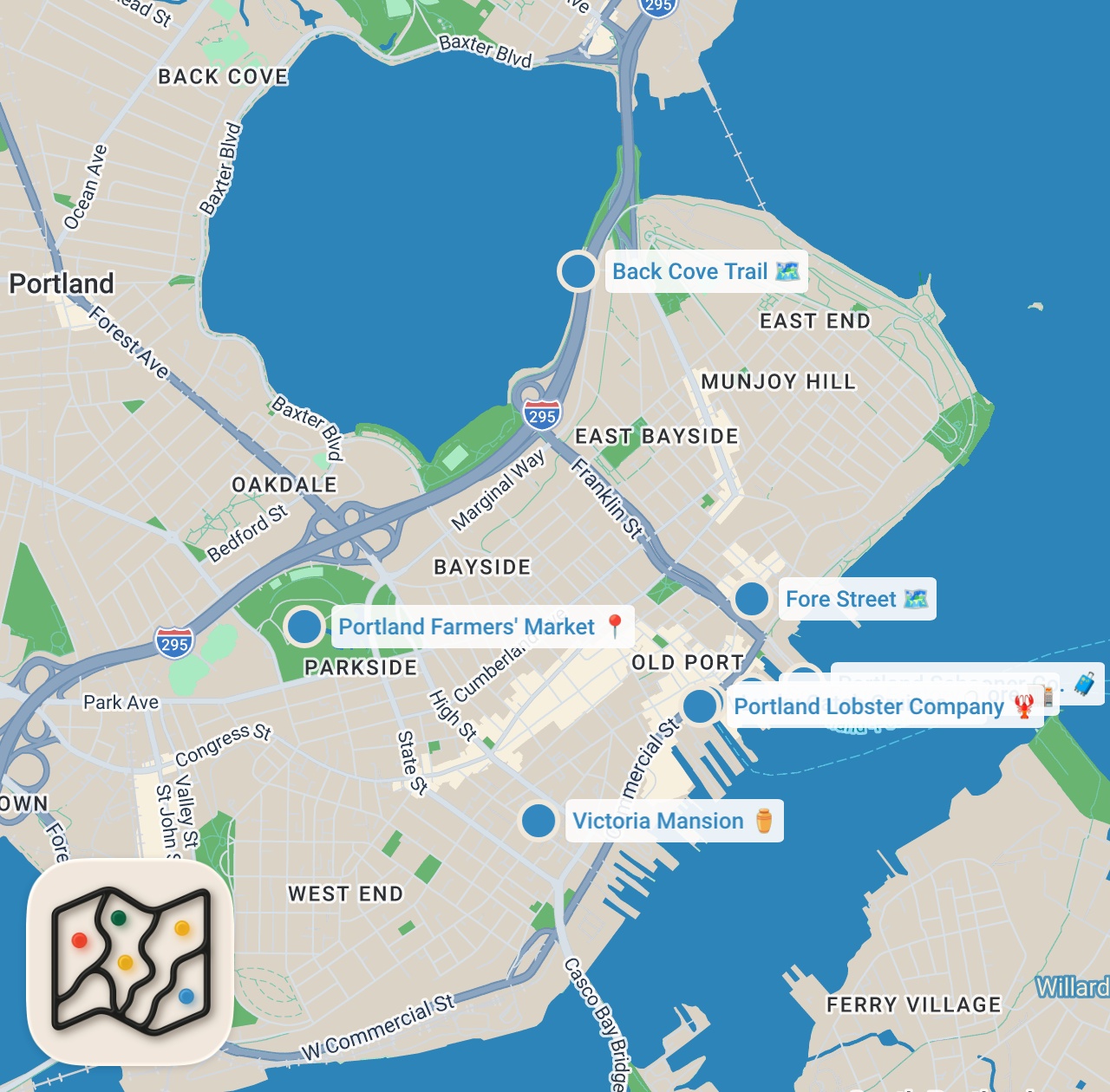 Map preview for PORTLAND MAINE IN A WEEKEND | What to Do and Where to Eat