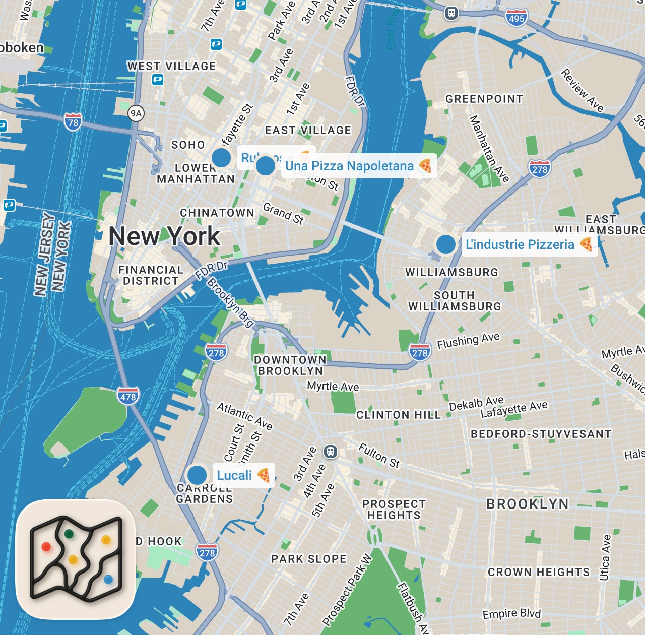 Map preview for TOP 4 NYC PIZZERIAS?