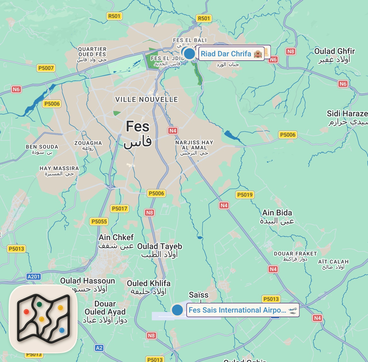 Map of 3 spots from Moroccan Food in Fez!! CHICKEN MOUNTAIN + Street Food Tour in Fez, Morocco!