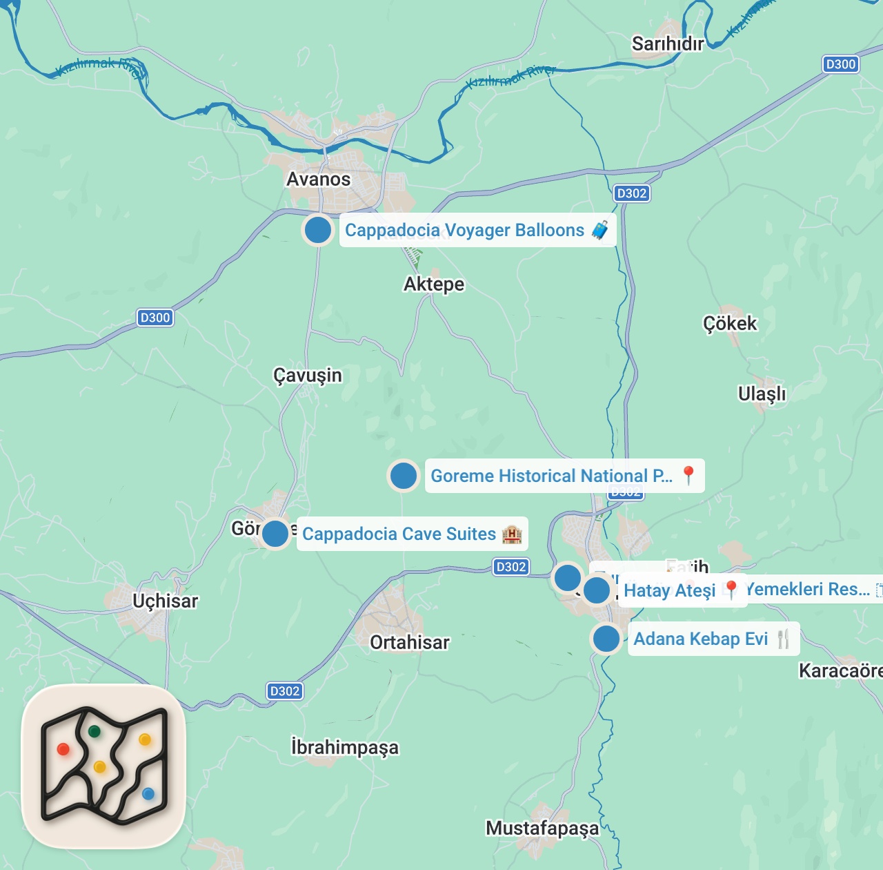 Map preview for CAPPADOCIA STREET FOOD!! Hot Air Balloon + FLAMING Testi Kebab | BEST Turkish Food in Cappadocia!