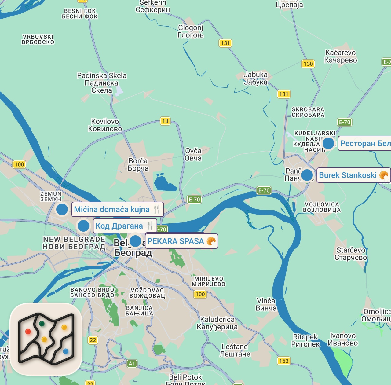 Map preview for SERBIA MEAT HEAVEN - Serbian Street Food Tour in Belgrade & Pančevo