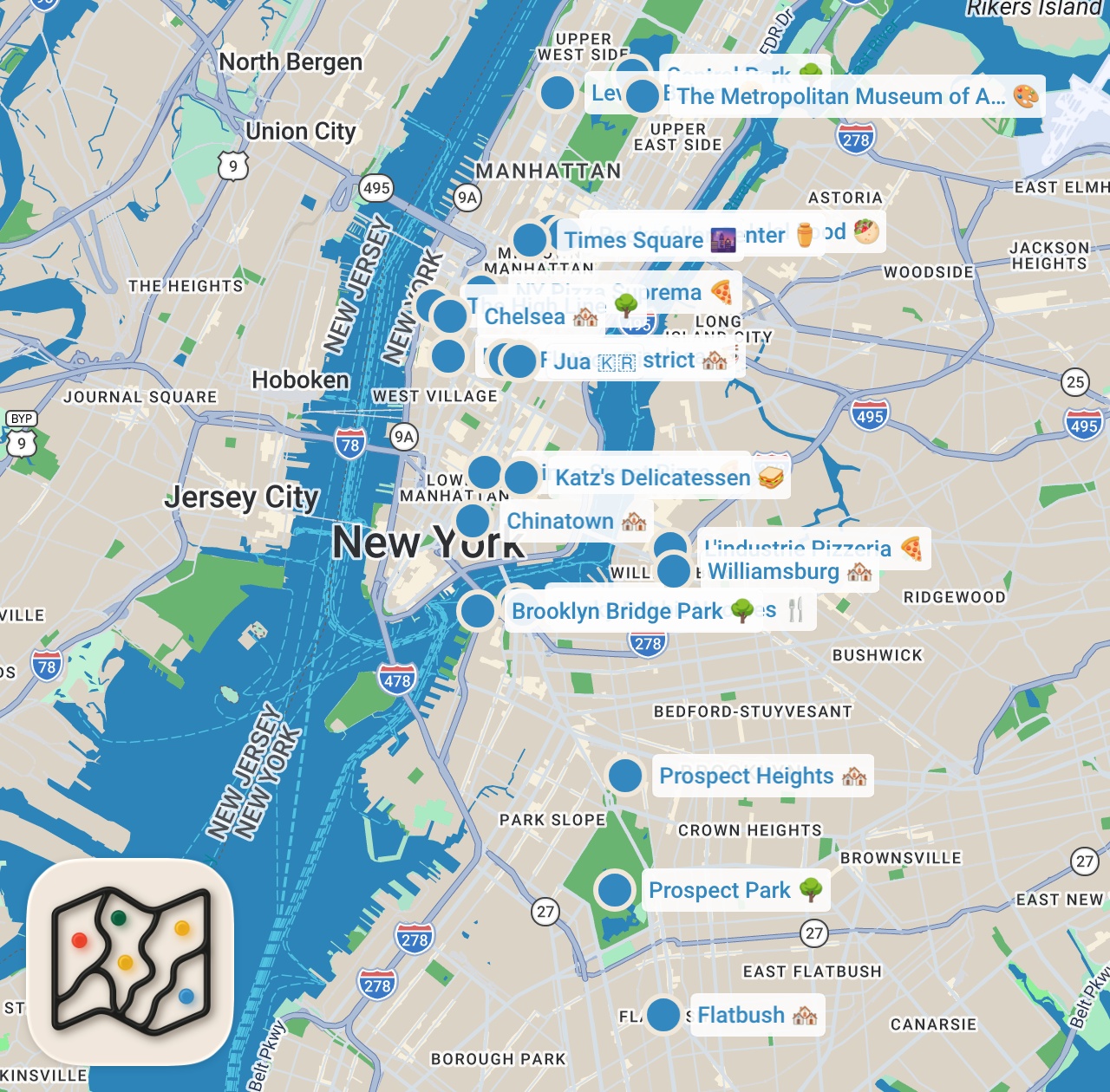 Map preview for Eating our way through New York | A Cinematic Walking Food Tour