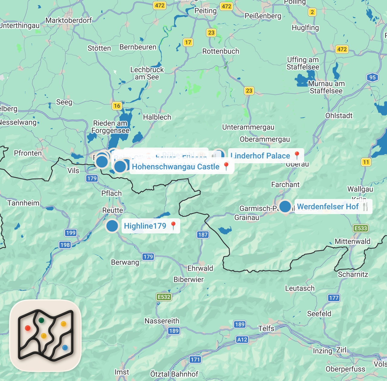 Map preview for Fairytale Road Trip in Germany 🇩🇪 | Neuschwanstein Castle & Bavarian Alps