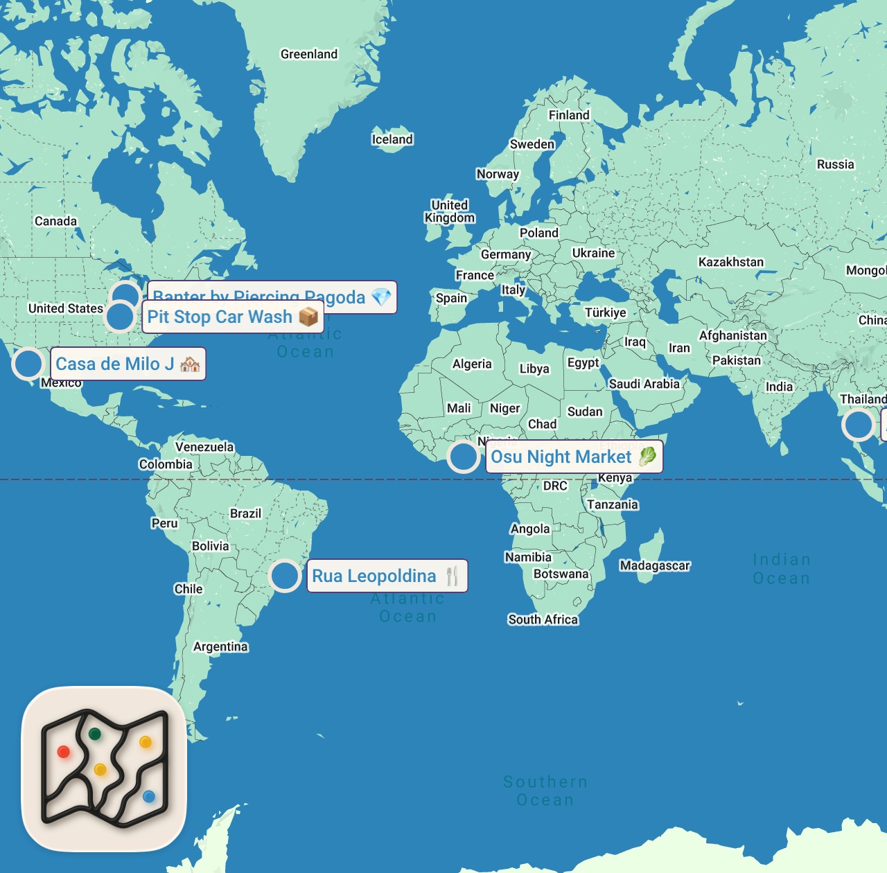 Map of 6 spots from Hottest Locations | Anthony Bourdain: No Reservations | Travel Channel