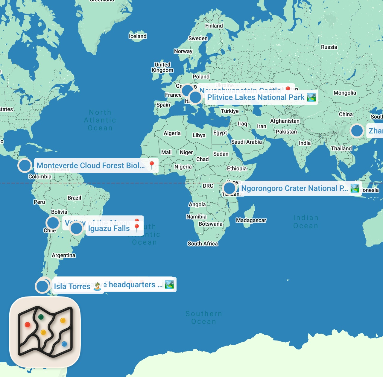 Map preview for 50 Most Beautiful Places on Earth - Travel Video