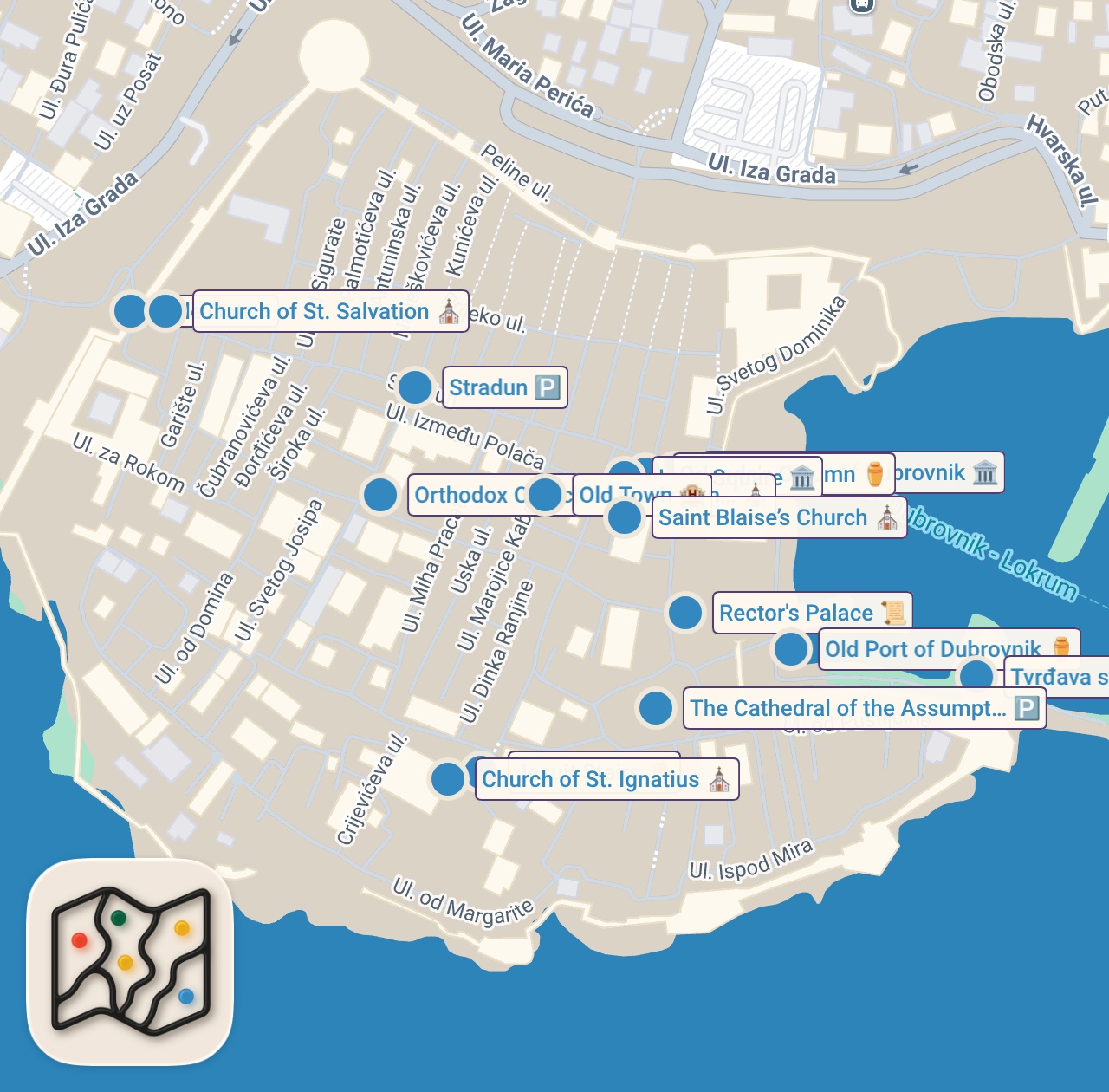Map of 17 spots from Dubrovnik, Croatia 🇭🇷 King's Landing Summer Walk 2025 - 4K 60fps [Binaural ASMR]