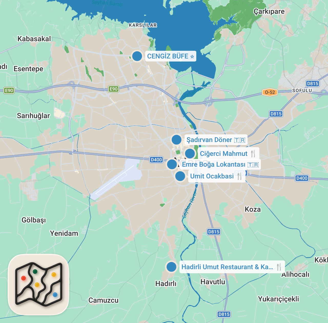 Map preview for ŞEHRİNİ GEZDİR | Adana - Ciğer, Adana Kebabı, Kuzu Tandır, Döner, Muzlu Süt
