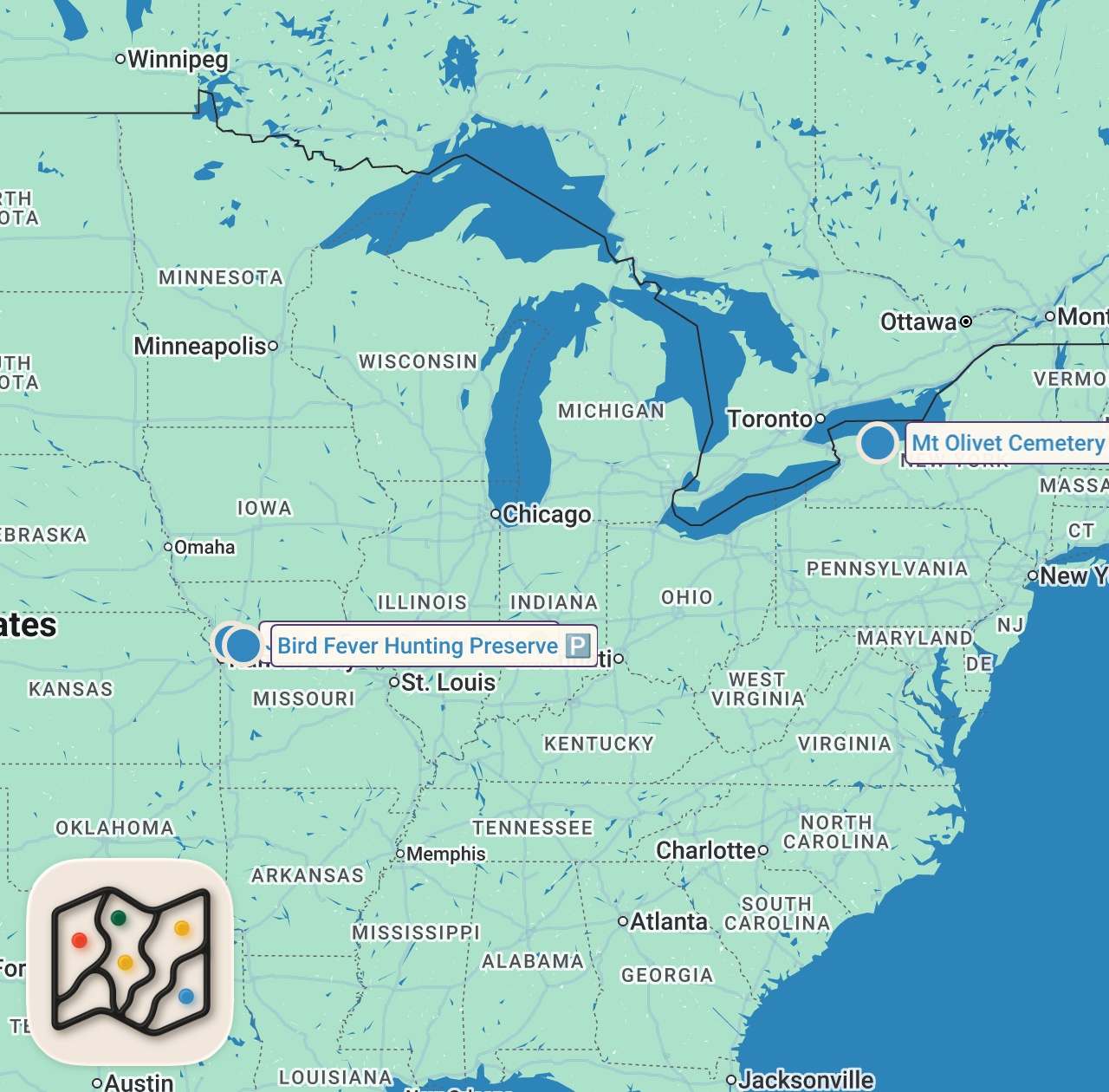 Map of 3 spots from Campfire Cooking & Outlaw Lore | Bizarre Foods With Andrew Zimmern | Travel Channel