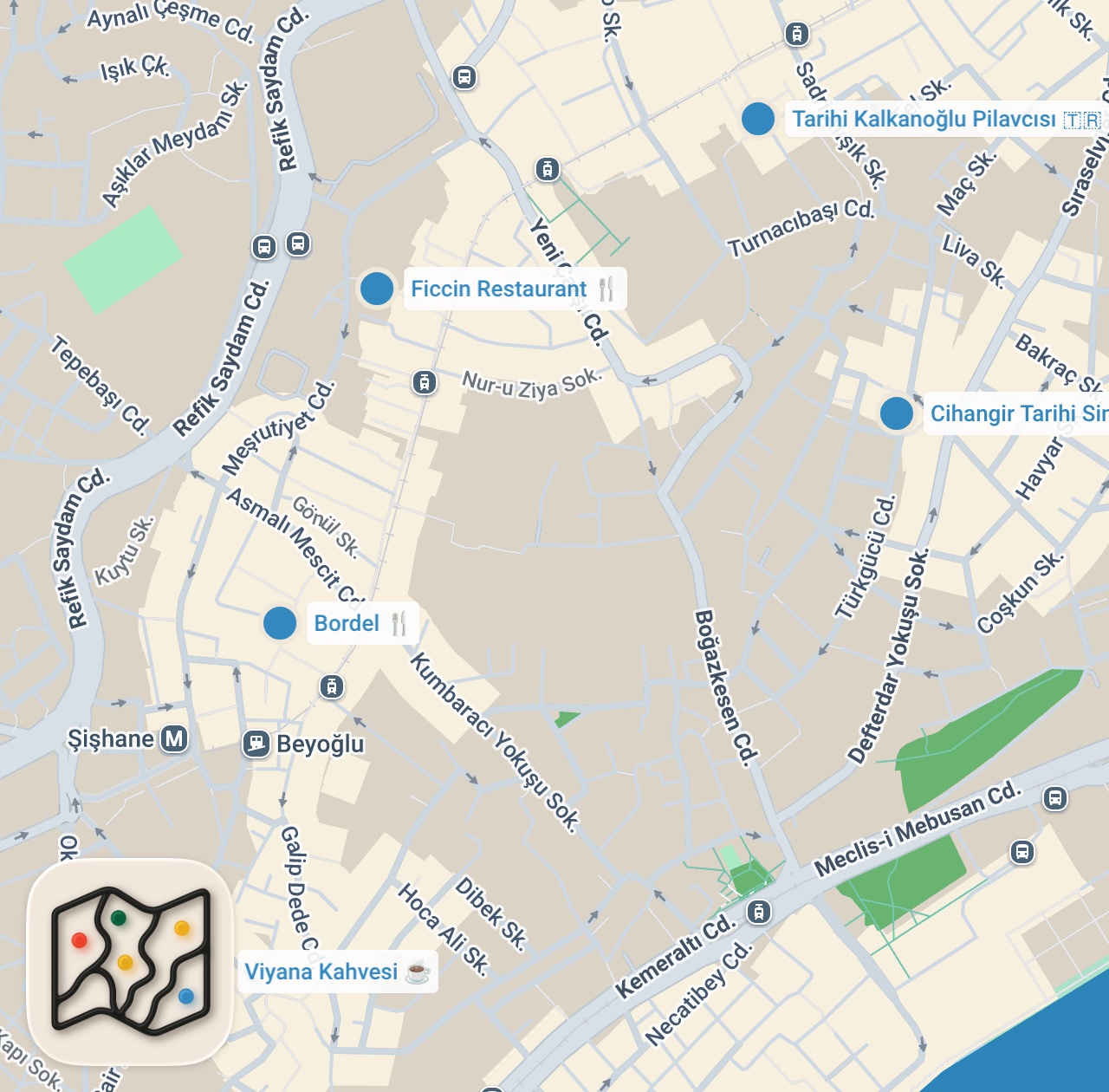 Map preview for BEYOĞLU LEZZET REHBERİ (Bratwurst, velibah, tereyağlı pilav) - Ayaküstü Lezzetler