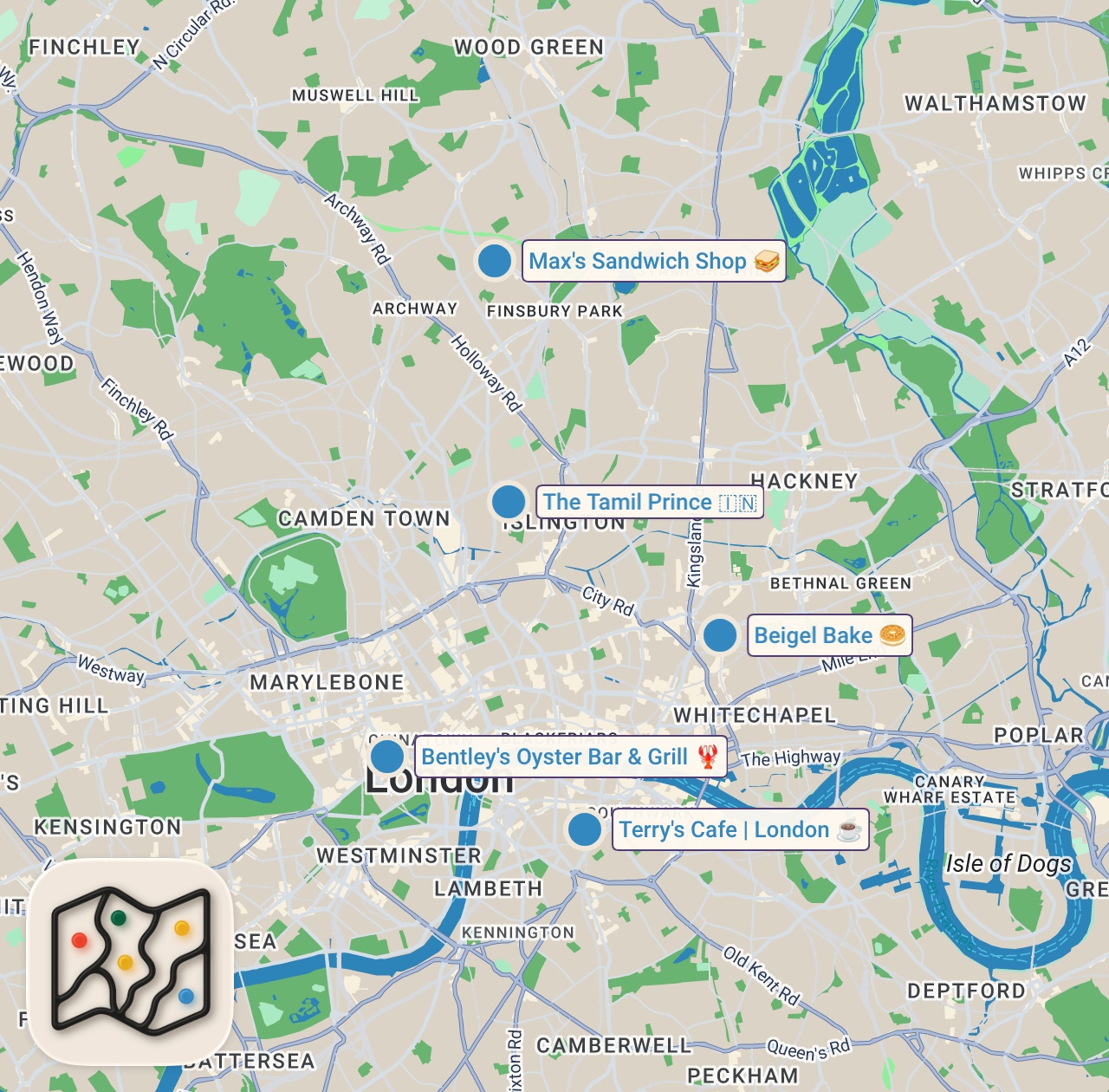 Map of 5 spots from We Ate London's BEST FOOD in 24 Hours!! (Is British Food Actually Good?)