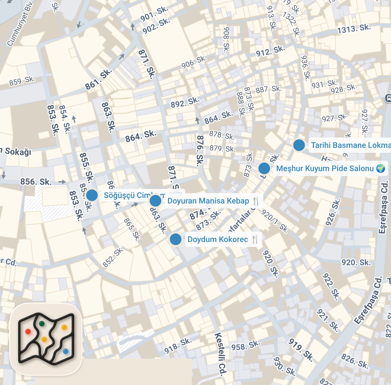 Map preview for Best Turkish Street Food - $5 EXTREME SANDWICH in Izmir, Türkiye!! 🇹🇷