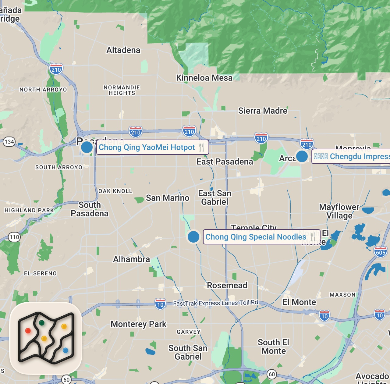 Map of 3 spots from Insane Sichuan Chinese Food!! BEST SPICY HOT POT + Dino Mala Ribs in Los Angeles!!