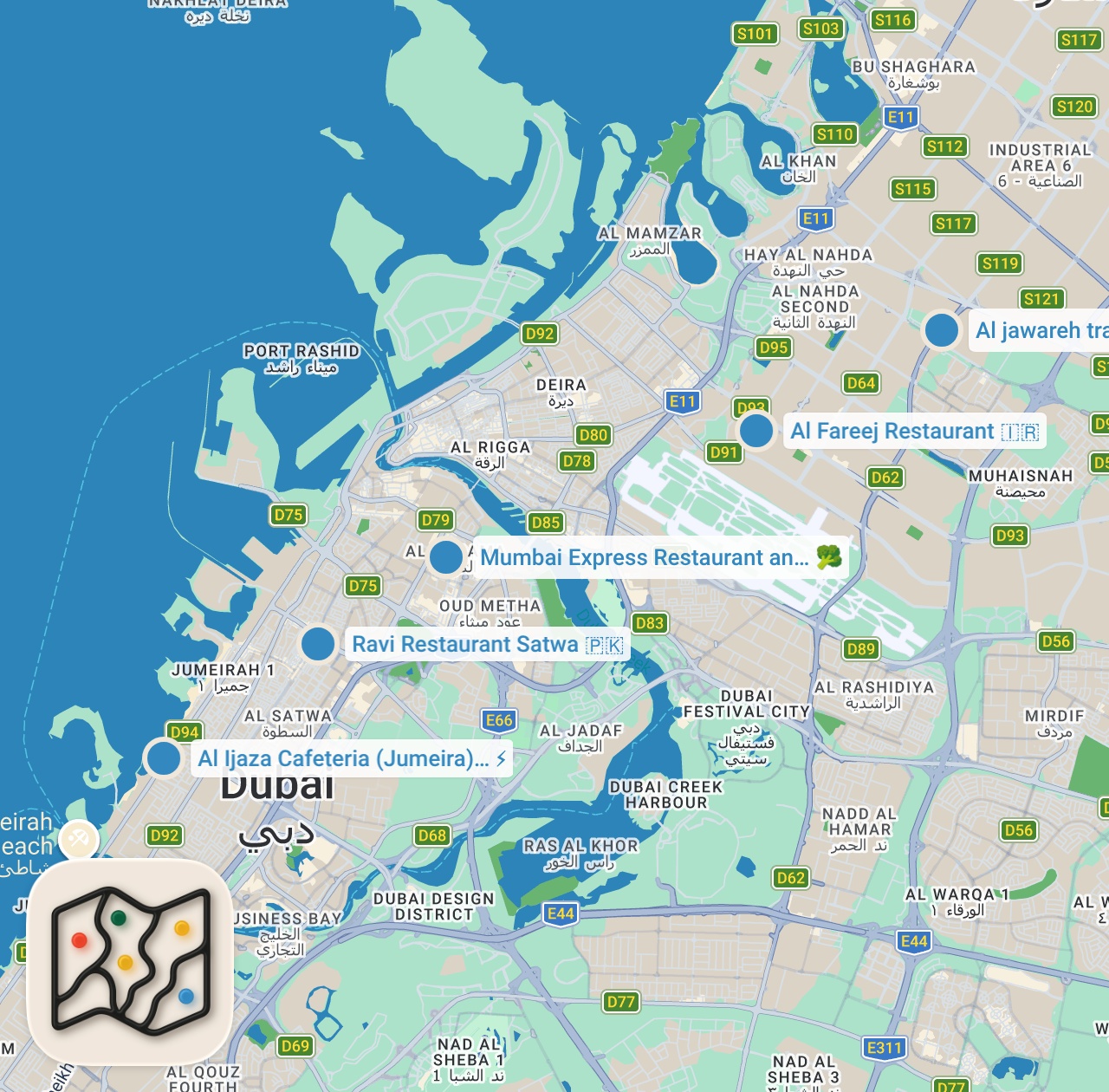 Map preview for Huge DUBAI FOOD Tour!! 48 HOURS EATING Fast Food + Emirati Food in UAE!