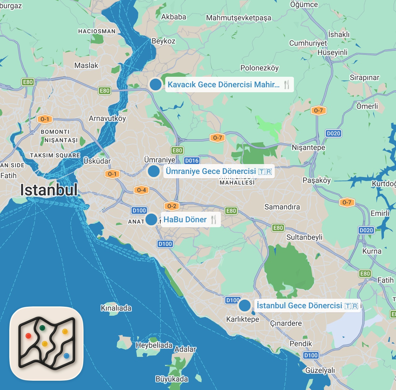 Map preview for LEZZETİN PEŞİNDE (KONUK: METİN PIHLIS) ANADOLU YAKASI GECE DÖNERCİLERİ @pihlistv
