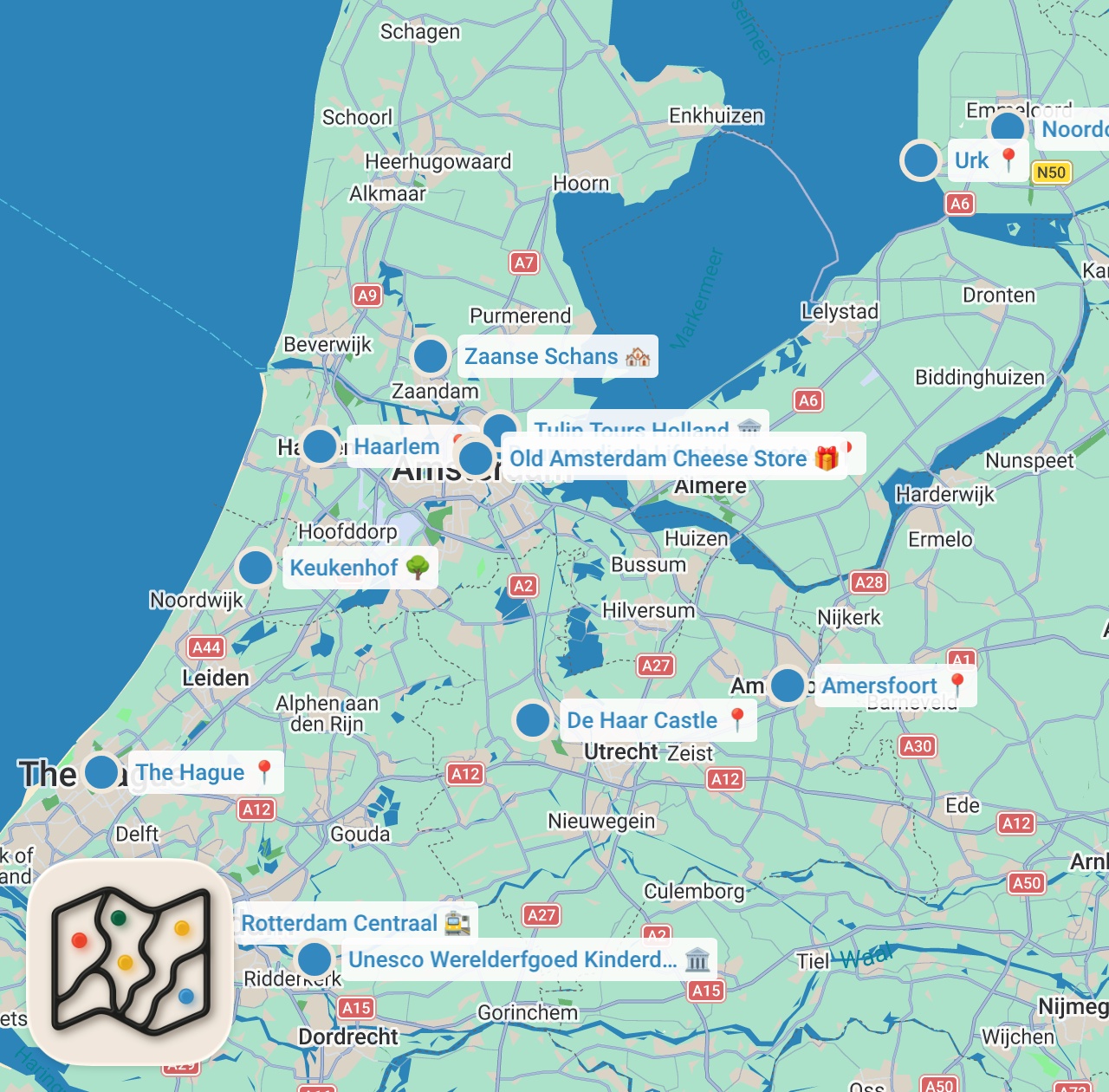 Map preview for Top 10 Places To Visit in The Netherlands - Travel Guide