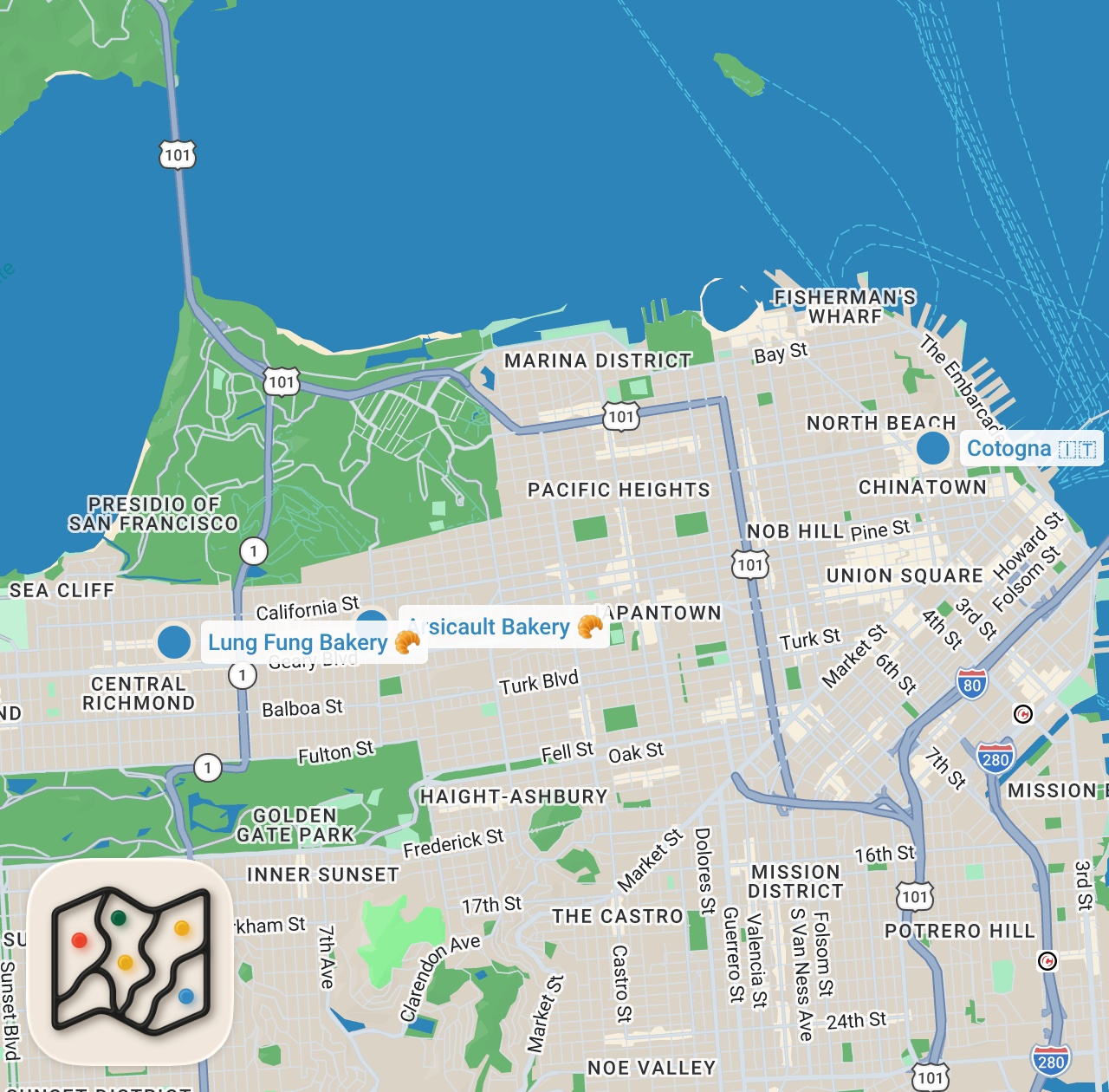 Map preview for 24 HOURS IN SAN FRANCISCO: DAY 1