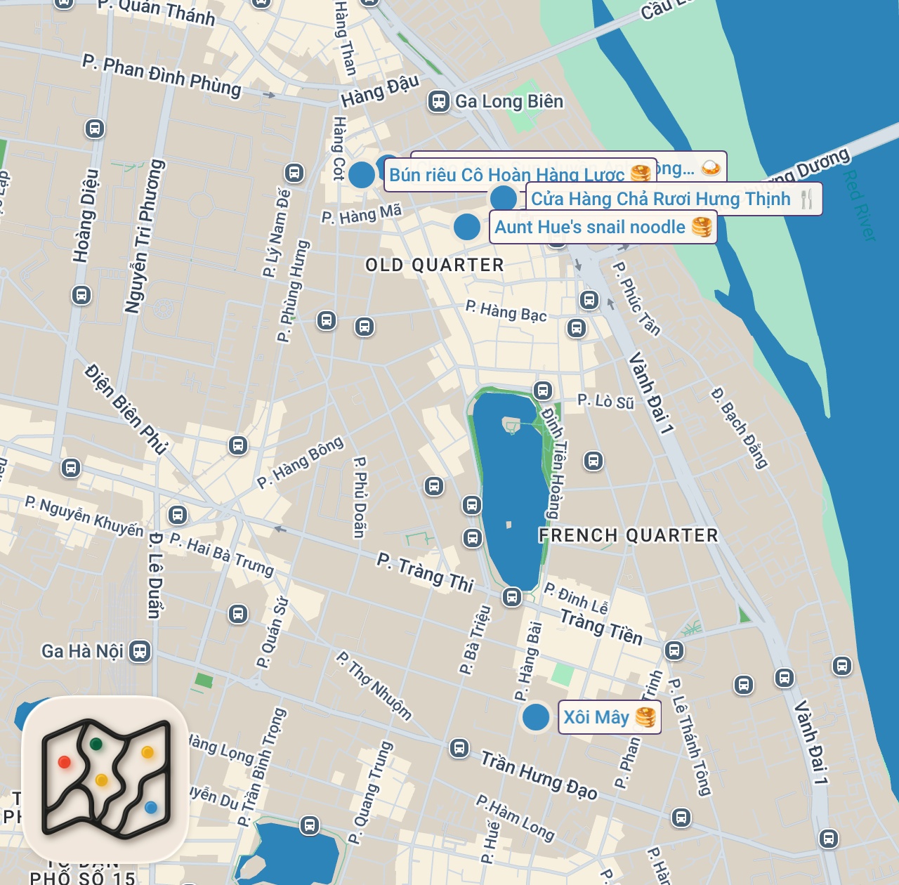 Map of 6 spots from EXTREME Vietnamese Street Food - 5 Must Eat Foods in Hanoi!!