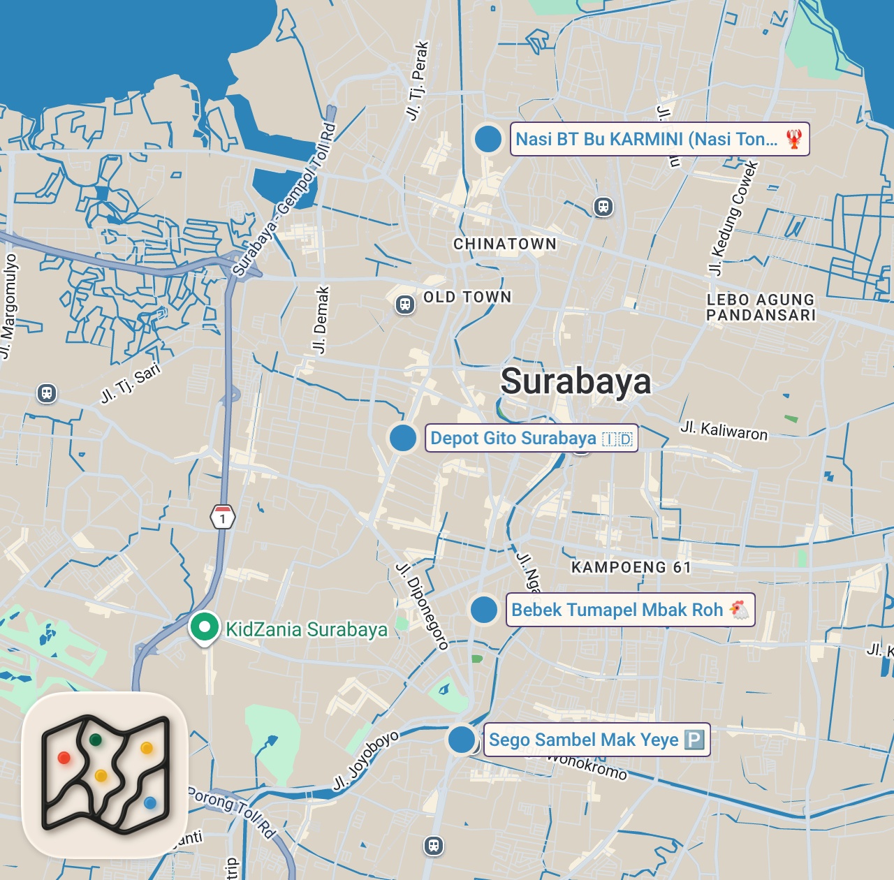 Map of 4 spots from Indonesia SPICY FOOD Overdose!! 🌶 SAMBAL MOUNTAIN + Smashed Chili Chicken!