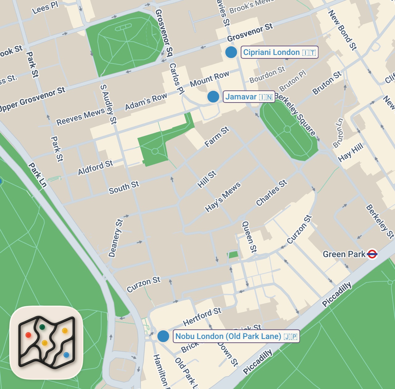Map of 3 spots from I Tried the Most Expensive Delivery Food in London