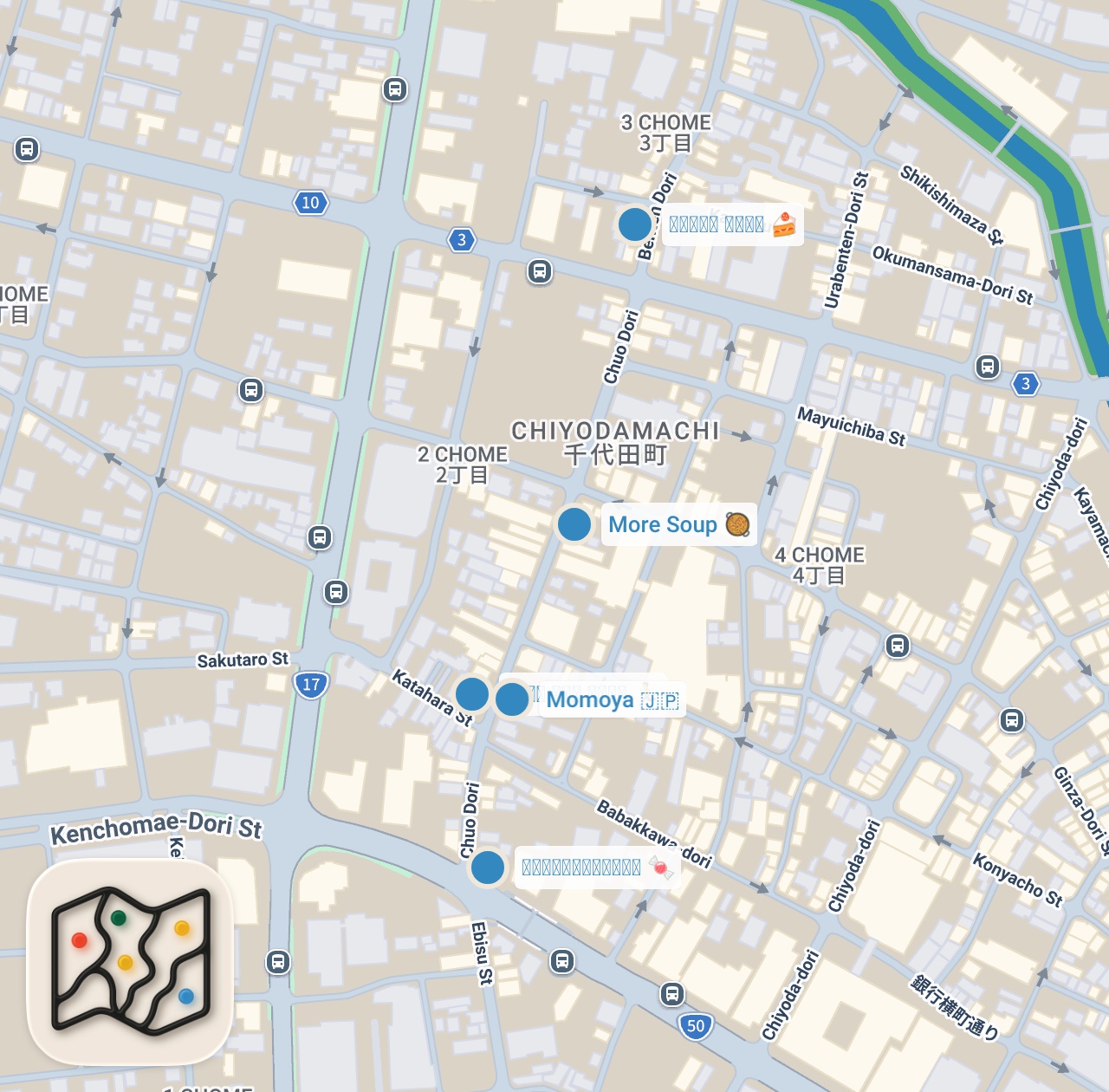 Map preview for 【前橋 中央通り商店街】グルメ攻略ガイド（ふわふわ玉子サンドや群馬名物などを食べ歩き）