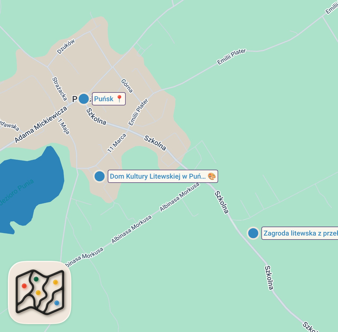 Map of 3 spots from NIEZWYKŁA WIEŚ W POLSCE. Mówią, że to "Mała Litwa"