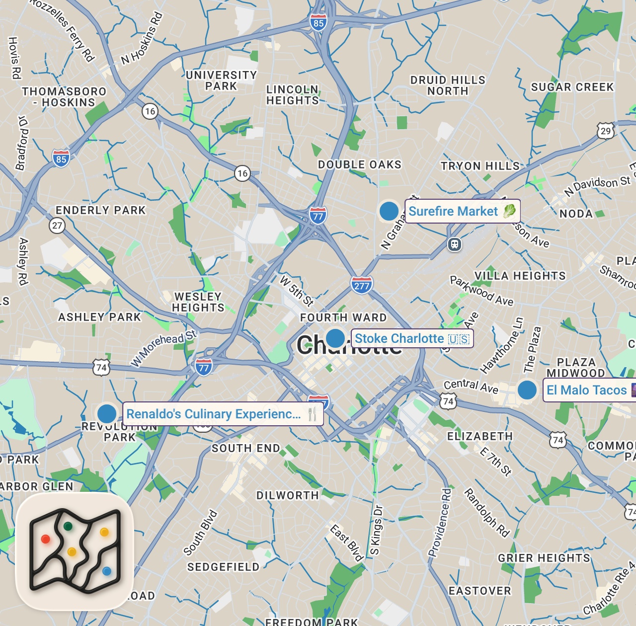 Map preview for Eating at Viral Restaurants For 24 Hours... (North Carolina)