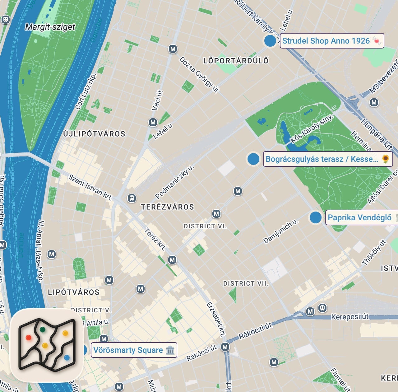 Map of 4 spots from 24H In Budapest - Hungarian Goulash & Christmas Market Street Food!