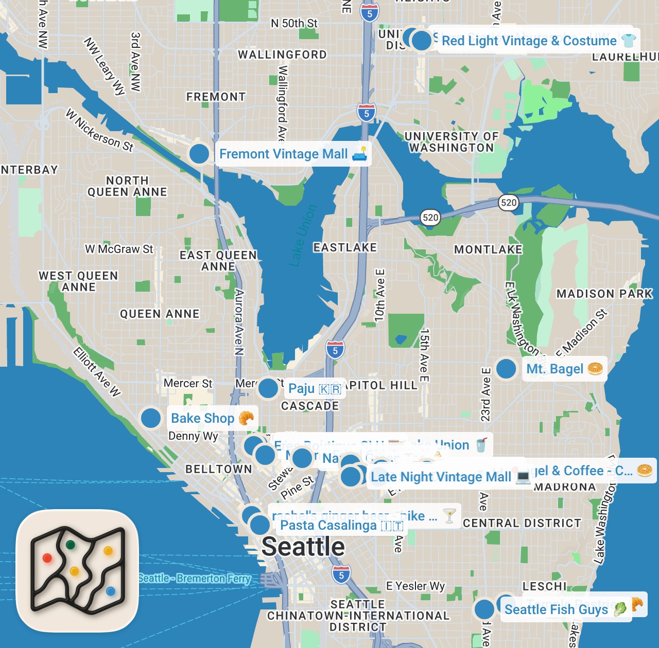 Map preview for my seattle guide | EVERYTHING you should EAT + DO in seattle