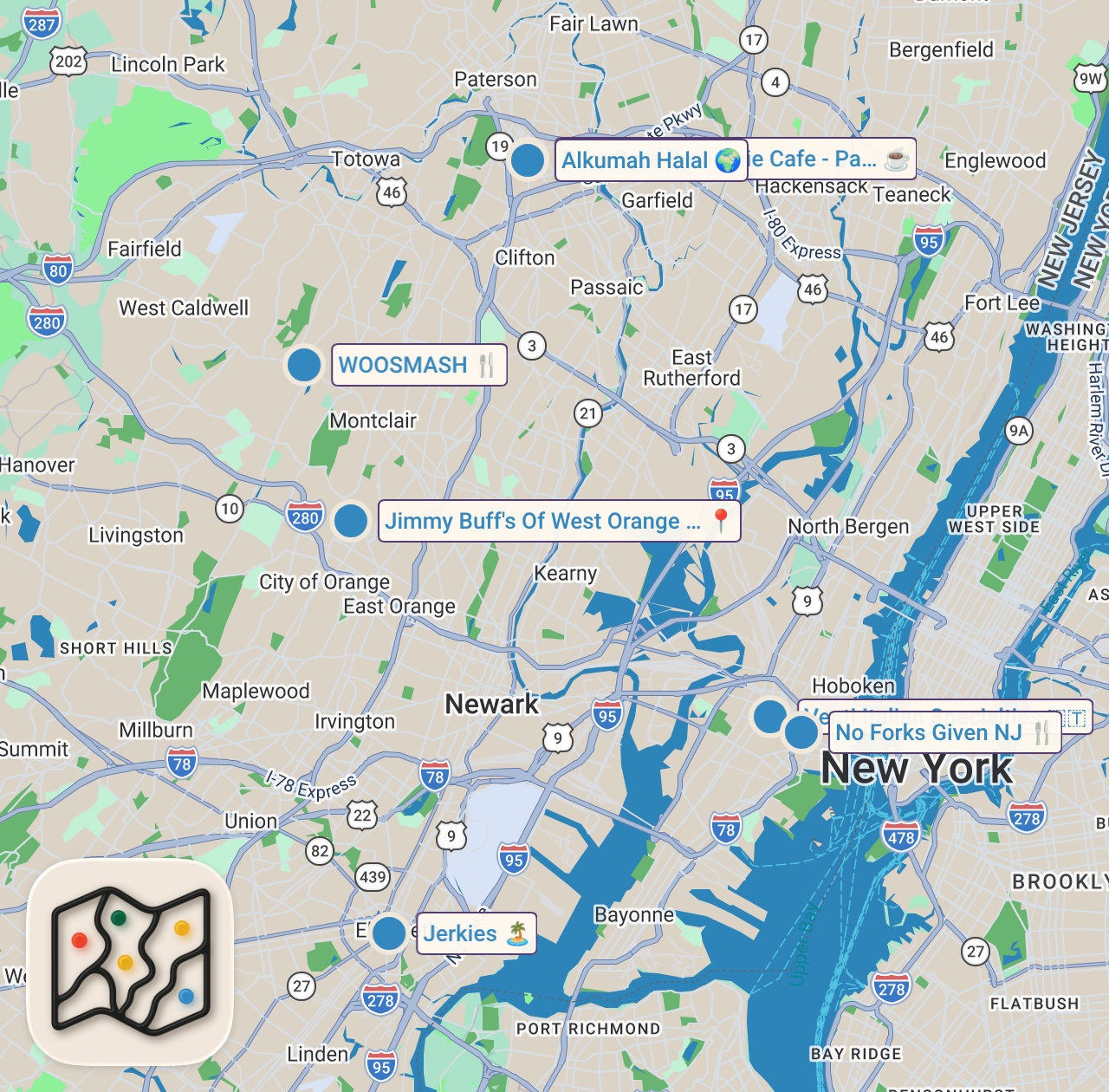 Map of 7 spots from Trying Viral Tiktok Food in New Jersey