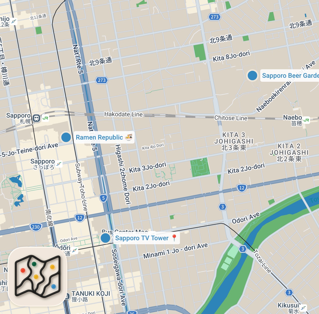 Map preview for Japanese STREET FOOD : Hokkaido's UNKNOWN Ramen You NEVER Knew Existed + Genghis Khan BBQ!
