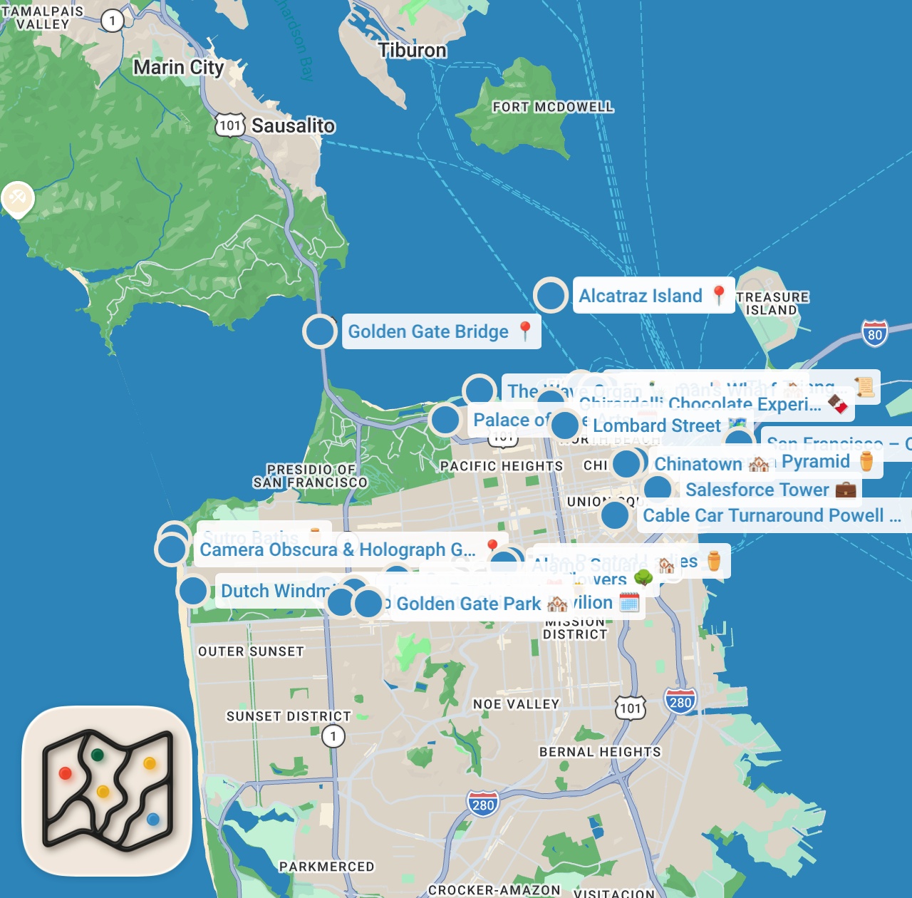 Map preview for TOP 10 Things to do in SAN FRANCISCO