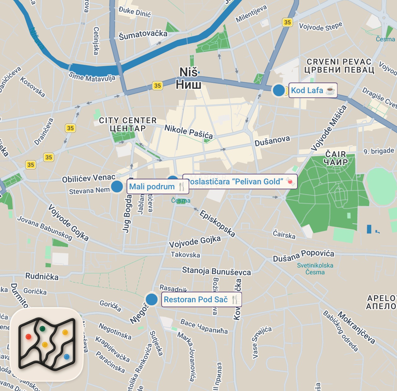 Map preview for 24H Of SERBIAN FOOD - INSANE Grill & Meat Food Tour Of Niš 🔥🇷🇸