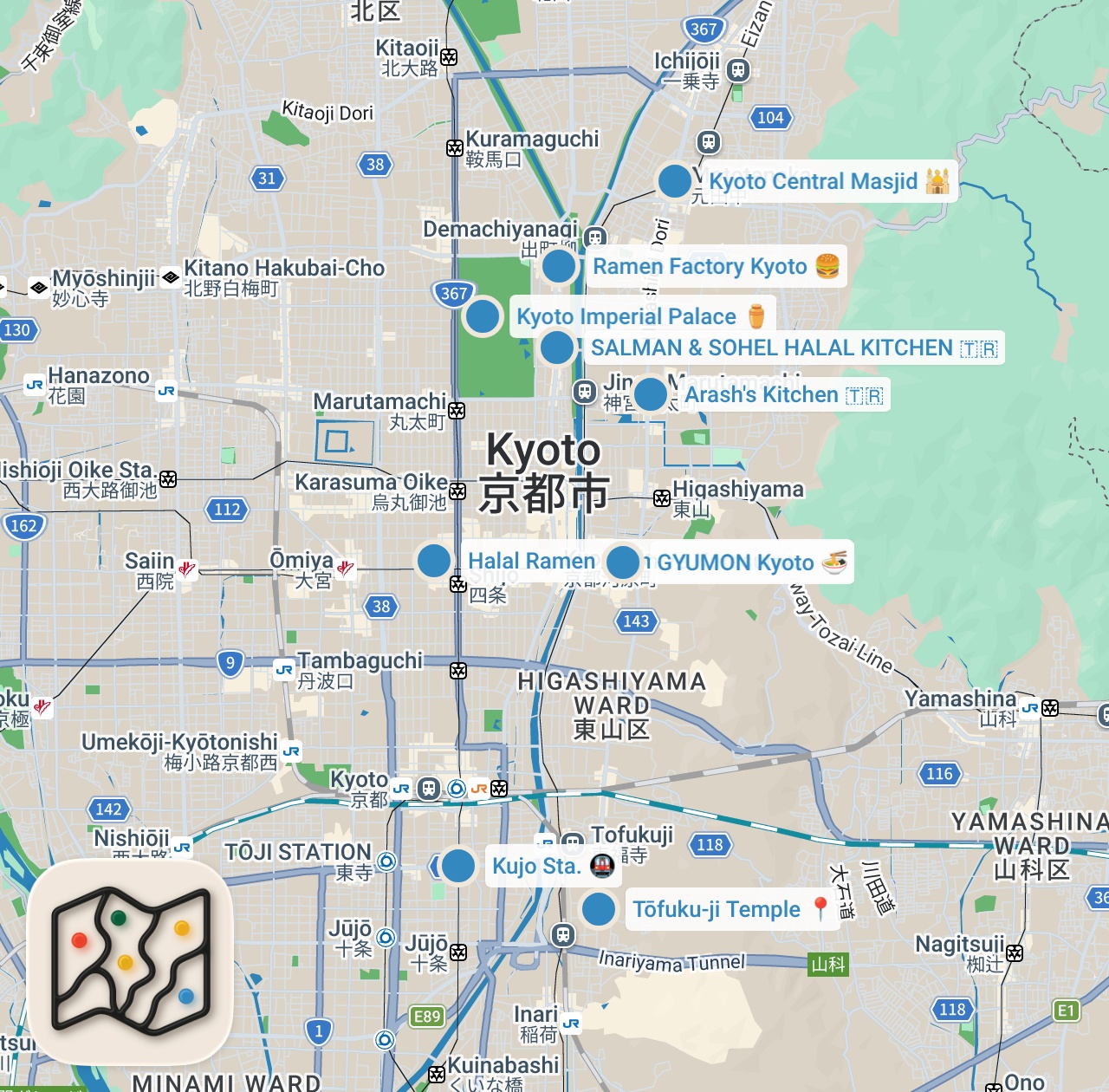 Map preview for 5 Excellent Halal Restaurants in Kyoto