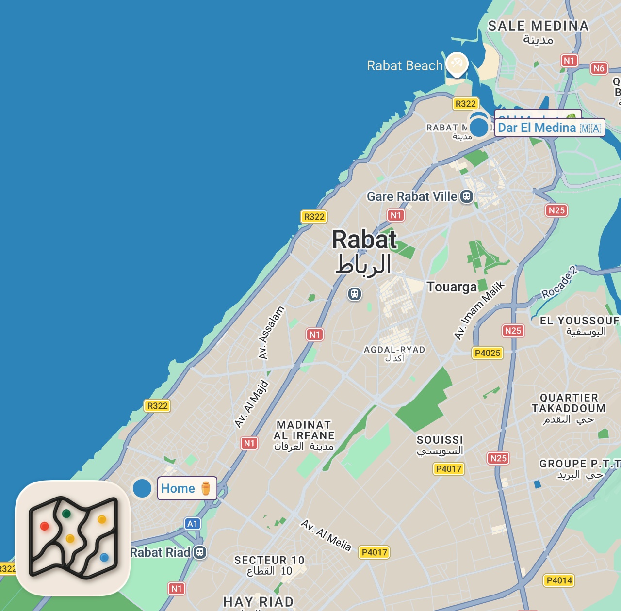 Map of 3 spots from Morocco Street Food!! 🇲🇦 Unforgettable Food Tour in Rabat, Morocco!