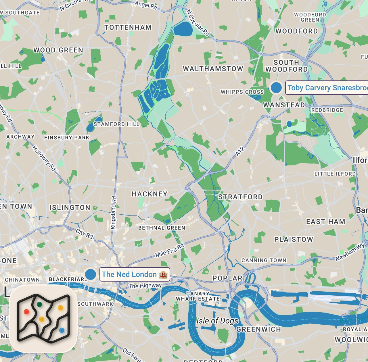 Map of 2 spots from $8 vs $215 Roast Dinner