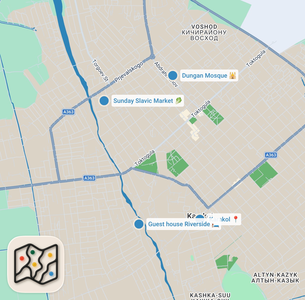Map preview for Muslim Street Food | UYGHUR CHINESE Homemade Food + HALAL Street Food in Kyrgyzstan!