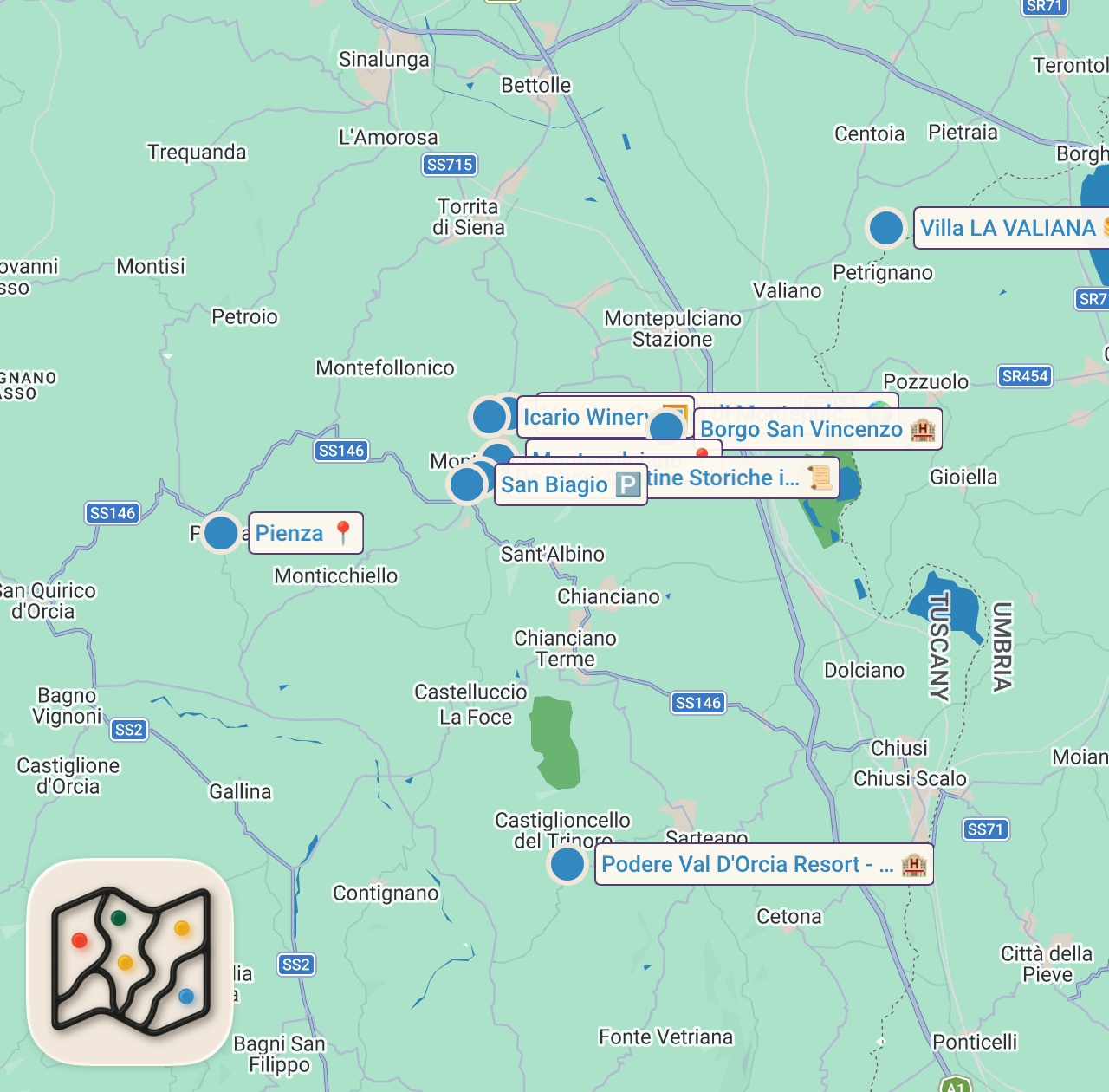 Map of 11 spots from The Epic Weekend Escape in Tuscany