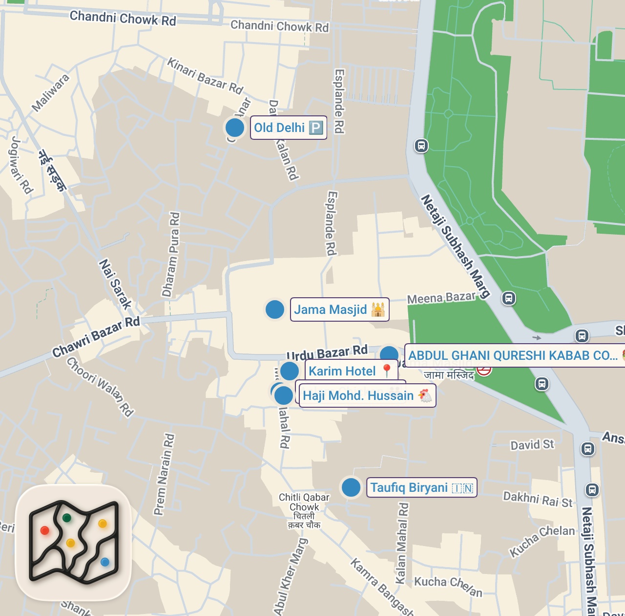 Map of 7 spots from Indian Street Food for Ramadan!! (How 30,000 People Eat in Old Delhi)