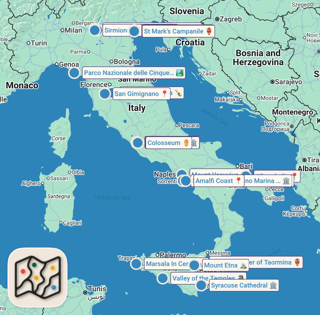Map preview for TOP 10 things to do in ITALY | Travel Guide