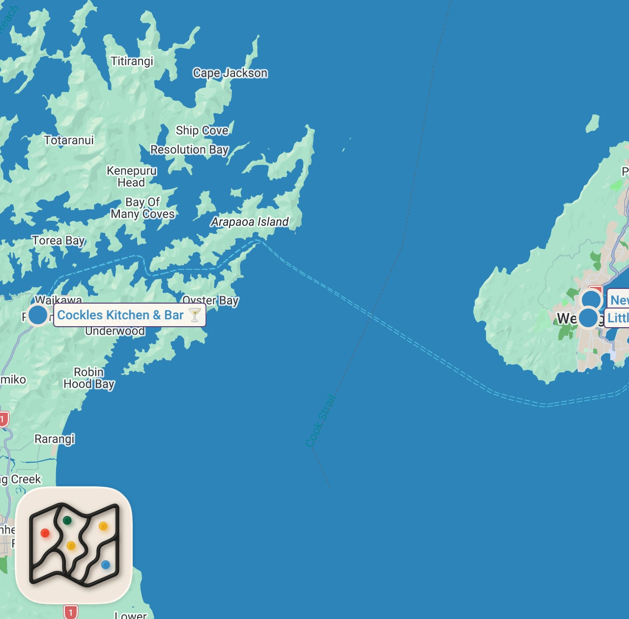 Map of 3 spots from A Day In Wellington &  Ferry to South Island New Zealand